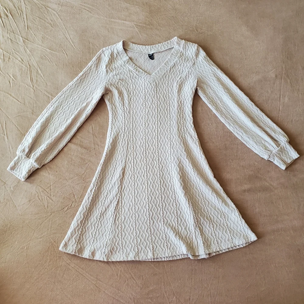 SHEIN Clasi Cream Solid A Line Dress Medium